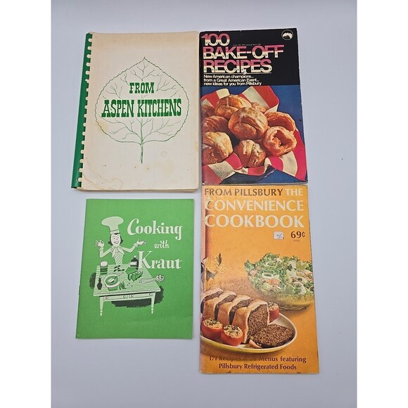Vintage Cookbook Lot of 4 Books Pillsbury, Aspen, Kraut - Picture 1 of 7